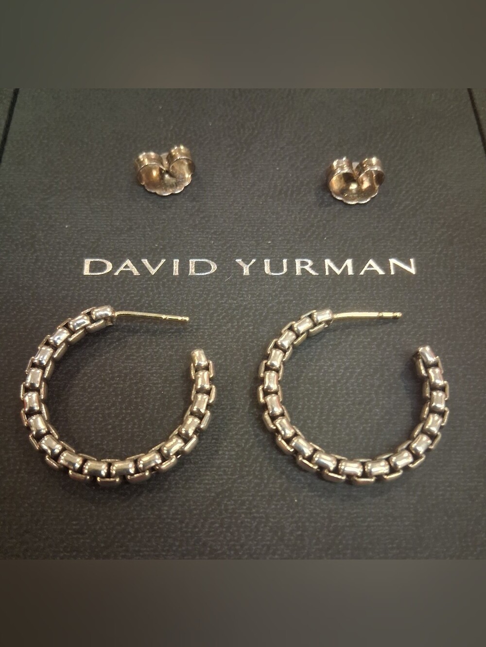 David Yurman Box Chain Silver Hoop Earrings